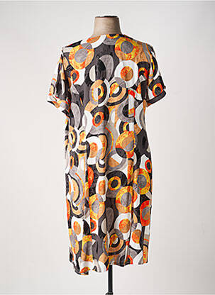 Robe mi-longue tissage crêpe manches courtes orange FRANCE RIVOIRE femme