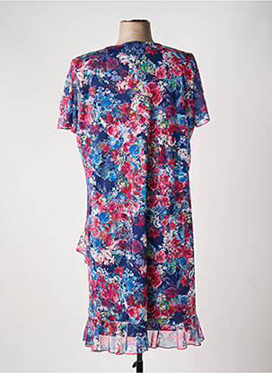 Robe mi-longue imprimé fleurs manches courtes bleu VALMODE femme