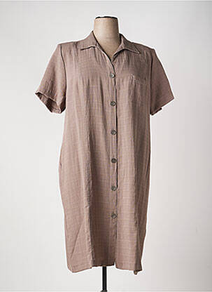 Robe mi-longue tissage crêpe manches courtes marron GEVANA femme