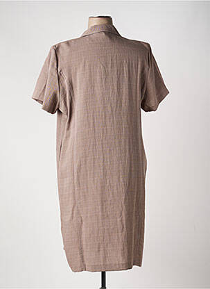 Robe mi-longue tissage crêpe manches courtes marron GEVANA femme