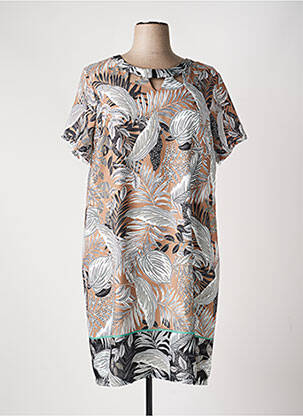 Robe mi-longue imprimé fleurs manches courtes marron DIANE LAURY femme