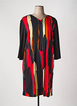 Robe mi-longue imprimé fantaisie manches longues noir GEVANA femme