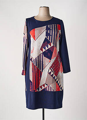 Robe mi-longue imprimé fantaisie manches longues bleu GEVANA femme