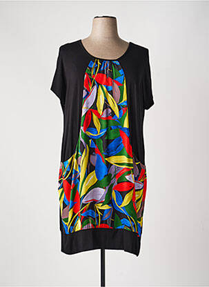 Robe mi-longue imprimé fleurs manches courtes noir TELMAIL femme