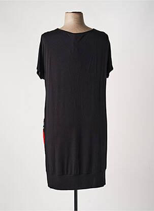 Robe mi-longue imprimé fleurs manches courtes noir TELMAIL femme