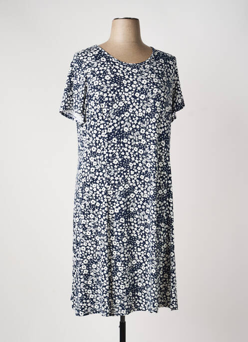 Robe mi-longue imprimé fleurs manches courtes bleu FRANCE RIVOIRE femme