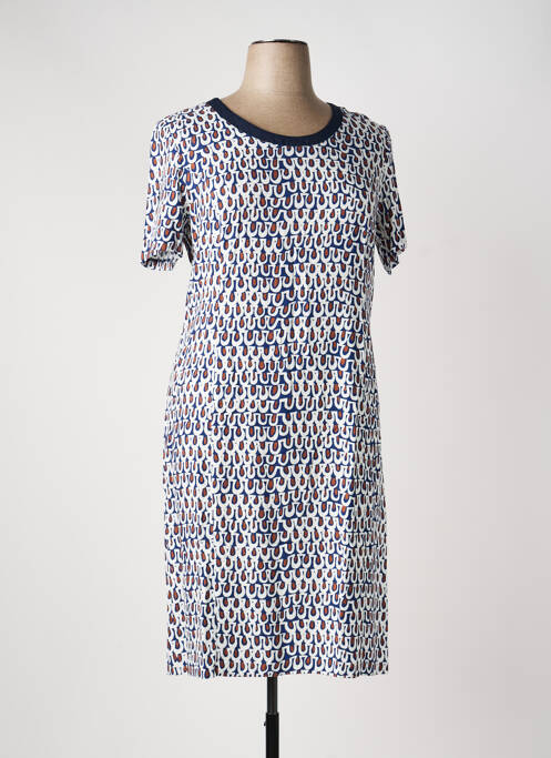 Robe mi-longue imprimé fantaisie manches courtes bleu GEVANA femme