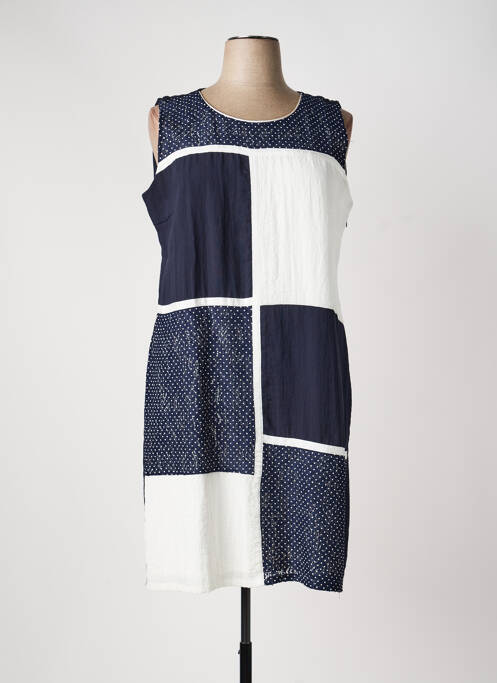 Robe mi-longue tissage crêpe sans manche bleu DIANE LAURY femme