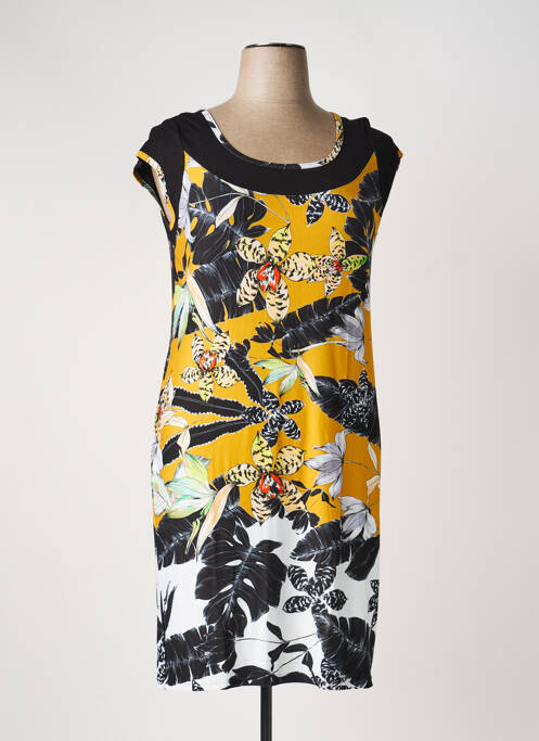 Robe mi-longue imprimé fleurs manches courtes jaune TELMAIL femme