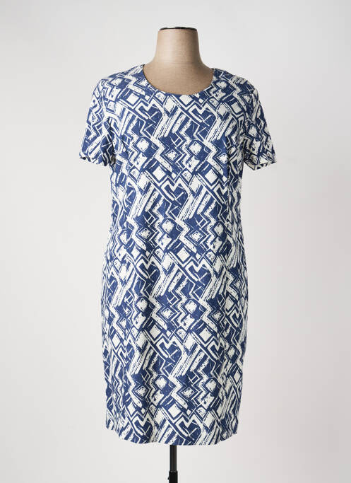 Robe mi-longue fermeture zippée au dos manches courtes bleu GEVANA femme