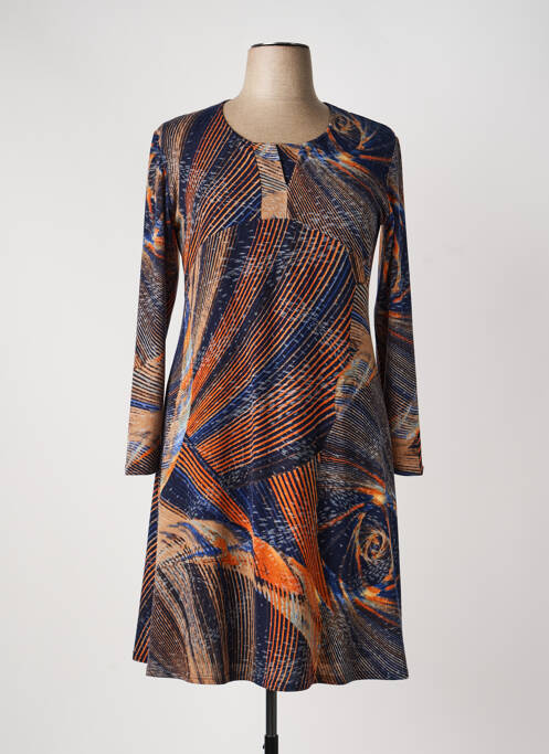 Robe mi-longue imprimé fantaisie manches longues bleu GEVANA femme