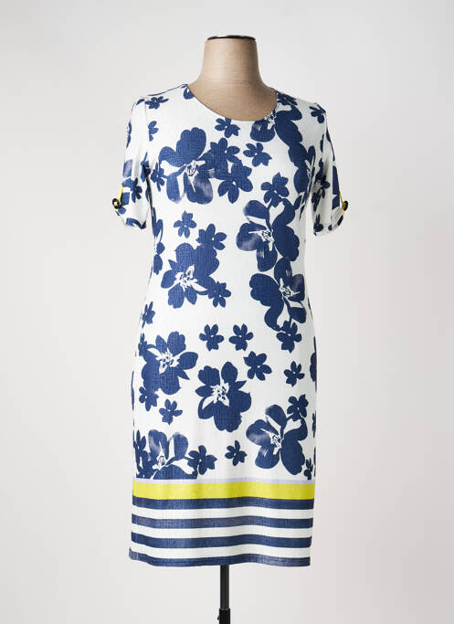 Robe mi-longue imprimé fleurs manches courtes bleu GEVANA femme