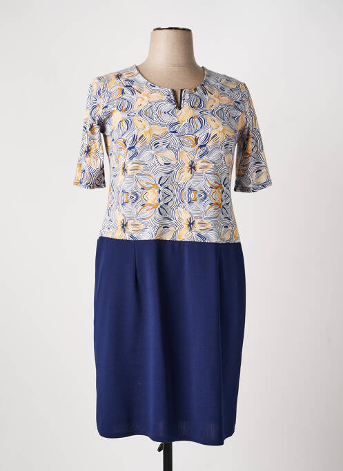 Robe mi-longue imprimé fleurs manches courtes bleu PLURIELLES femme