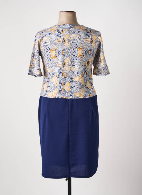 Robe mi-longue imprimé fleurs manches courtes bleu PLURIELLES femme