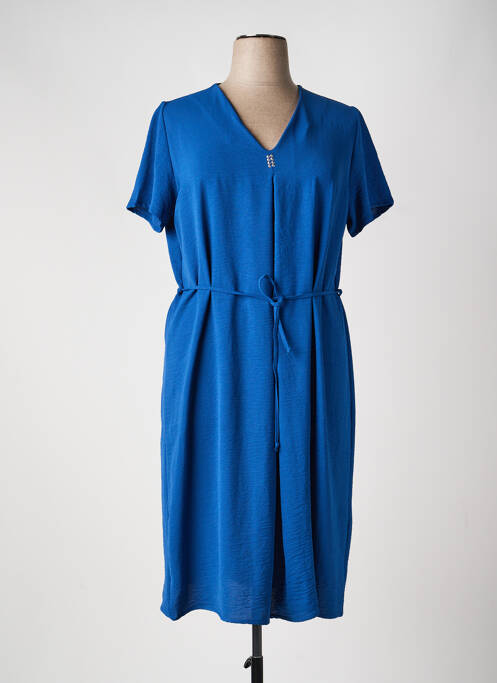 Robe mi-longue coupe fluide manches courtes bleu LOURDES CASTILLO femme