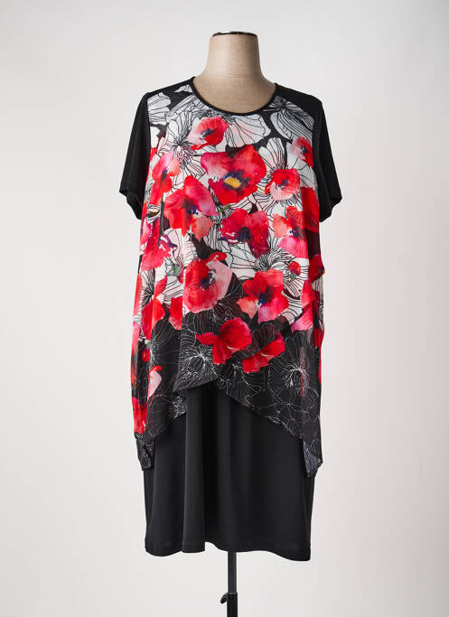 Robe mi-longue coupe fluide manches courtes noir FRANCE RIVOIRE femme