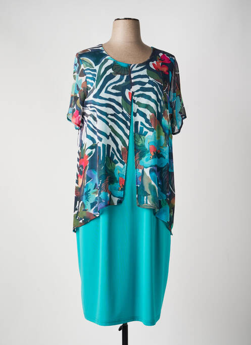 Robe mi-longue coupe fluide manches courtes bleu FRANCE RIVOIRE femme