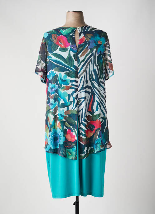 Robe mi-longue coupe fluide manches courtes bleu FRANCE RIVOIRE femme