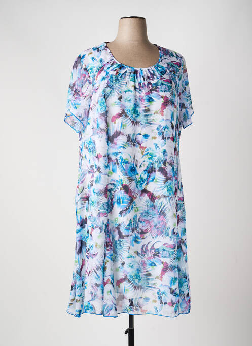 Robe mi-longue coupe fluide manches courtes bleu PLURIELLES femme