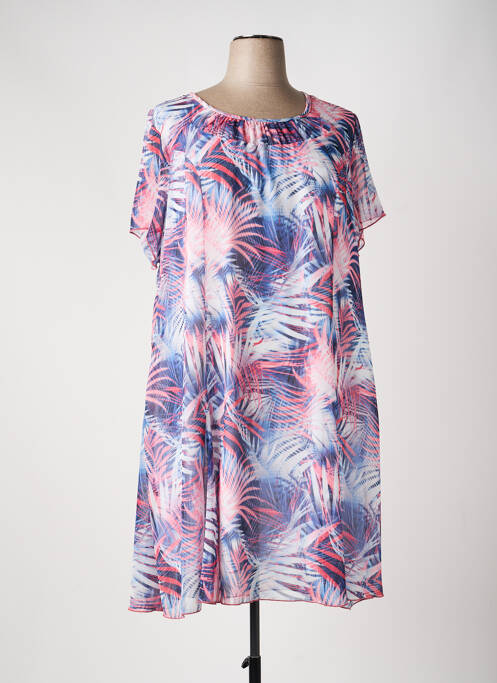 Robe mi-longue coupe fluide manches courtes bleu PLURIELLES femme