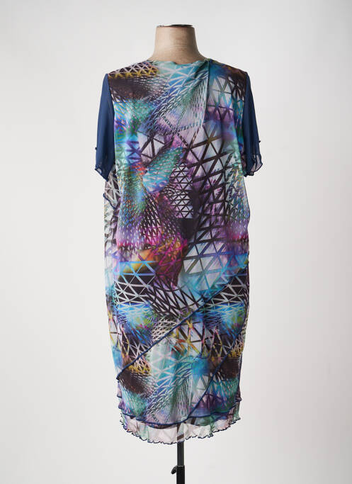Robe mi-longue coupe fluide manches courtes bleu FRANCE RIVOIRE femme