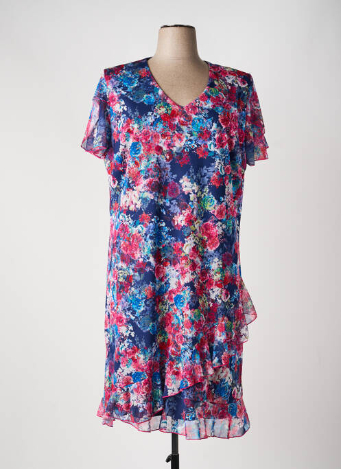 Robe mi-longue coupe fluide manches courtes bleu VALMODE femme