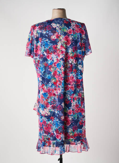 Robe mi-longue coupe fluide manches courtes bleu VALMODE femme