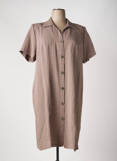 Robe mi-longue tissage crêpe manches courtes marron GEVANA femme