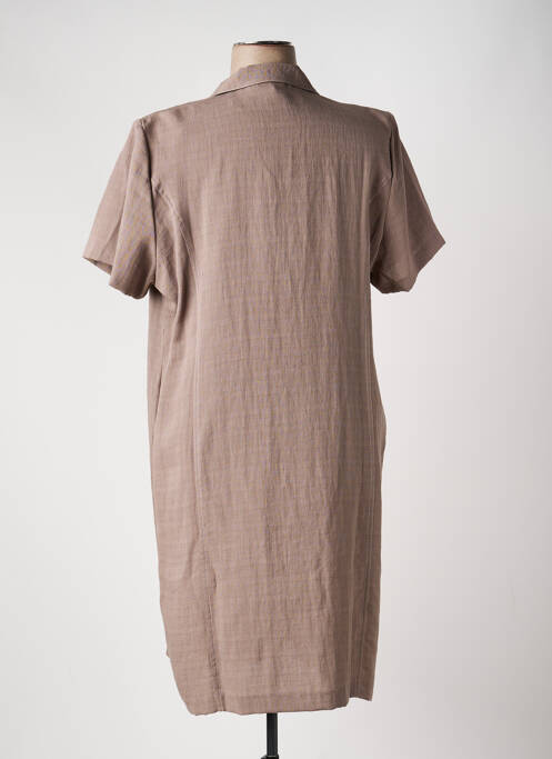 Robe mi-longue tissage crêpe manches courtes marron GEVANA femme