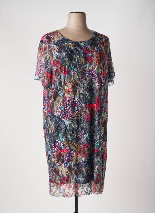 Robe mi-longue coupe fluide manches courtes noir GEVANA femme