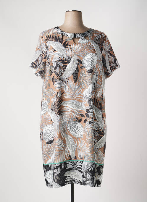 Robe mi-longue imprimé fleurs manches courtes marron DIANE LAURY femme