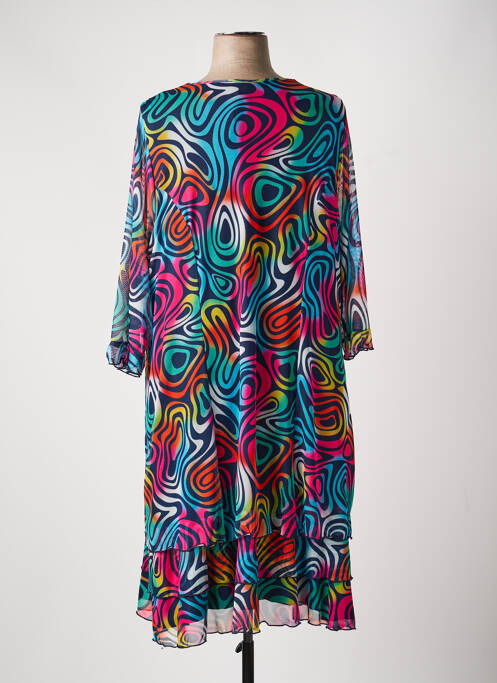 Robe mi-longue coupe fluide manches 3/4 bleu FRANCE RIVOIRE femme