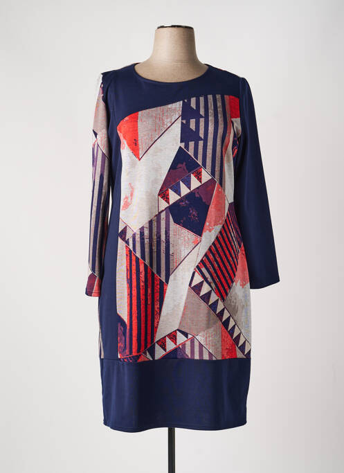 Robe mi-longue imprimé fantaisie manches longues bleu GEVANA femme