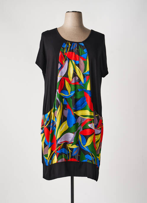 Robe mi-longue imprimé fleurs manches courtes noir TELMAIL femme