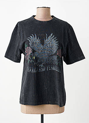 T-shirt sérigraphie floquée manches courtes noir ROSE GARDEN femme