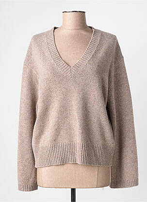 Pull tissage chiné manches longues marron MAJESTIC FILATURES femme