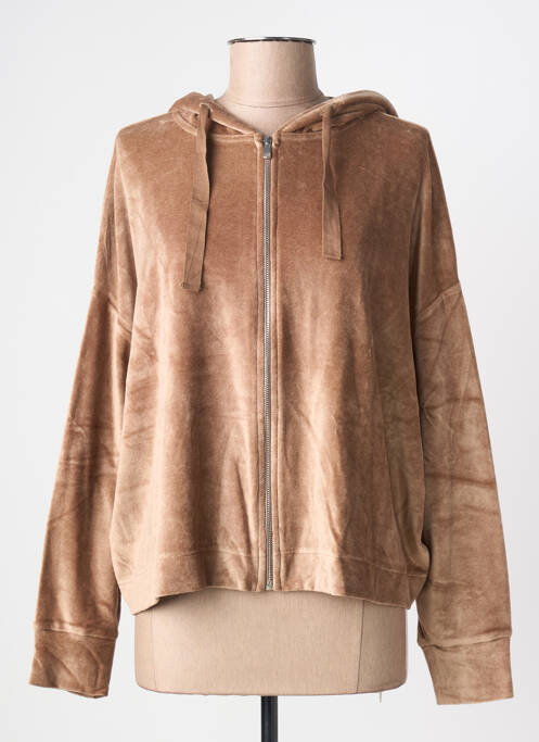 Veste casual col rond marron MAJESTIC FILATURES femme