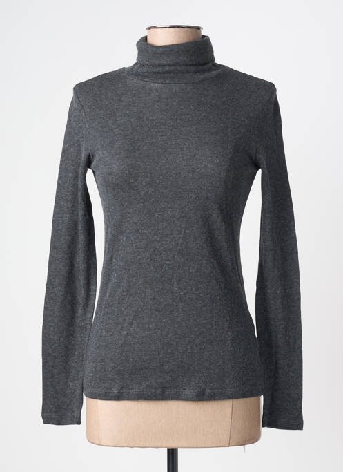 Pull col roulé tissage chiné manches longues gris MAJESTIC FILATURES femme
