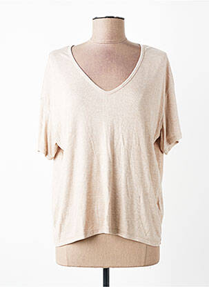 T-shirt coupe droite manches courtes beige MAJESTIC FILATURES femme
