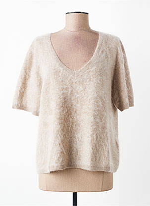 Pull col v manches courtes beige ABSOLUT CASHMERE femme