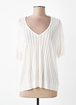 Pull coupe cintrée manches courtes blanc MAJESTIC FILATURES femme