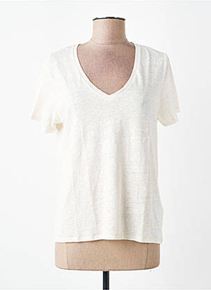 T-shirt col v manches courtes beige MAJESTIC FILATURES femme