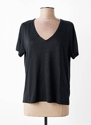 T-shirt col v manches courtes noir MAJESTIC FILATURES femme