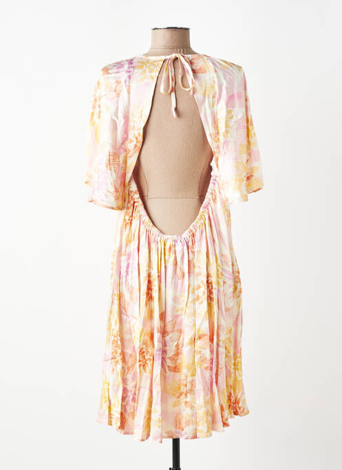 Robe mi-longue imprimé fantaisie manches courtes rose FRNCH femme