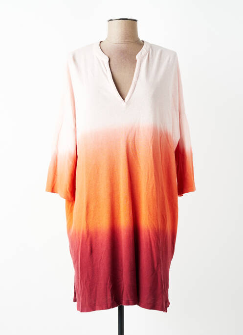 Robe mi-longue manches 3/4 manches 3/4 orange MAJESTIC FILATURES femme