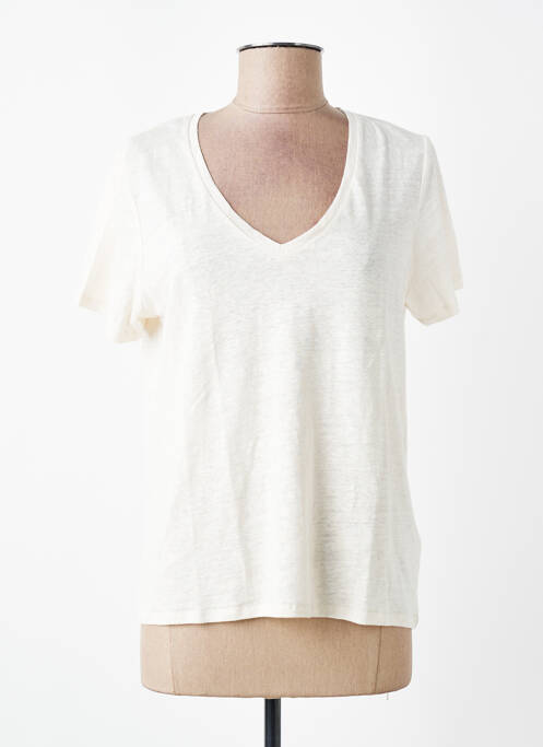 T-shirt col v manches courtes beige MAJESTIC FILATURES femme