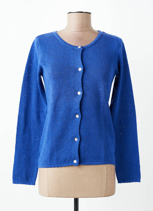 Gilet manches longues maille ajourée bleu C'EST BEAU LA VIE femme