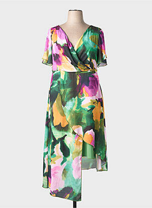 Robe mi-longue imprimé fantaisie manches courtes vert SPG WOMAN femme