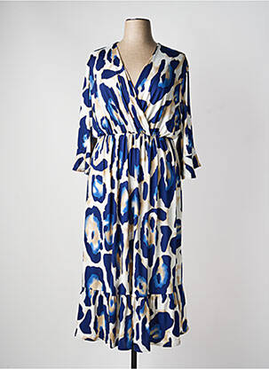 Robe mi-longue coupe fluide manches longues bleu 2W PARIS femme