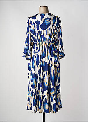 Robe mi-longue coupe fluide manches longues bleu 2W PARIS femme